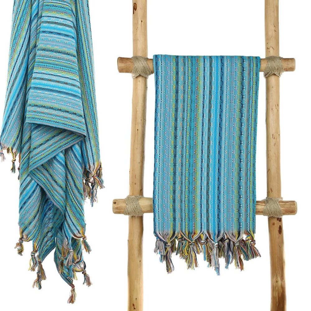 Sand Free Bohemian Turquoise 100% Turkish Cotton Beach Bath Towel - Picture 6 of 8